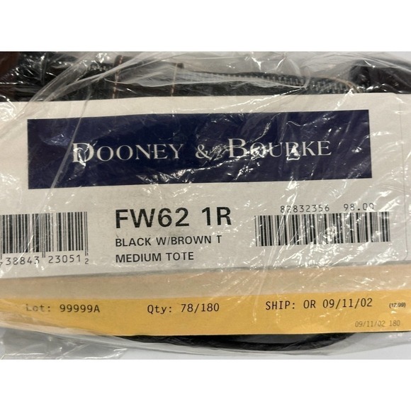 VTG DOONEY & BOURKE black w/ brown Leather Medium Travel Tote NWT - Picture 2 of 6